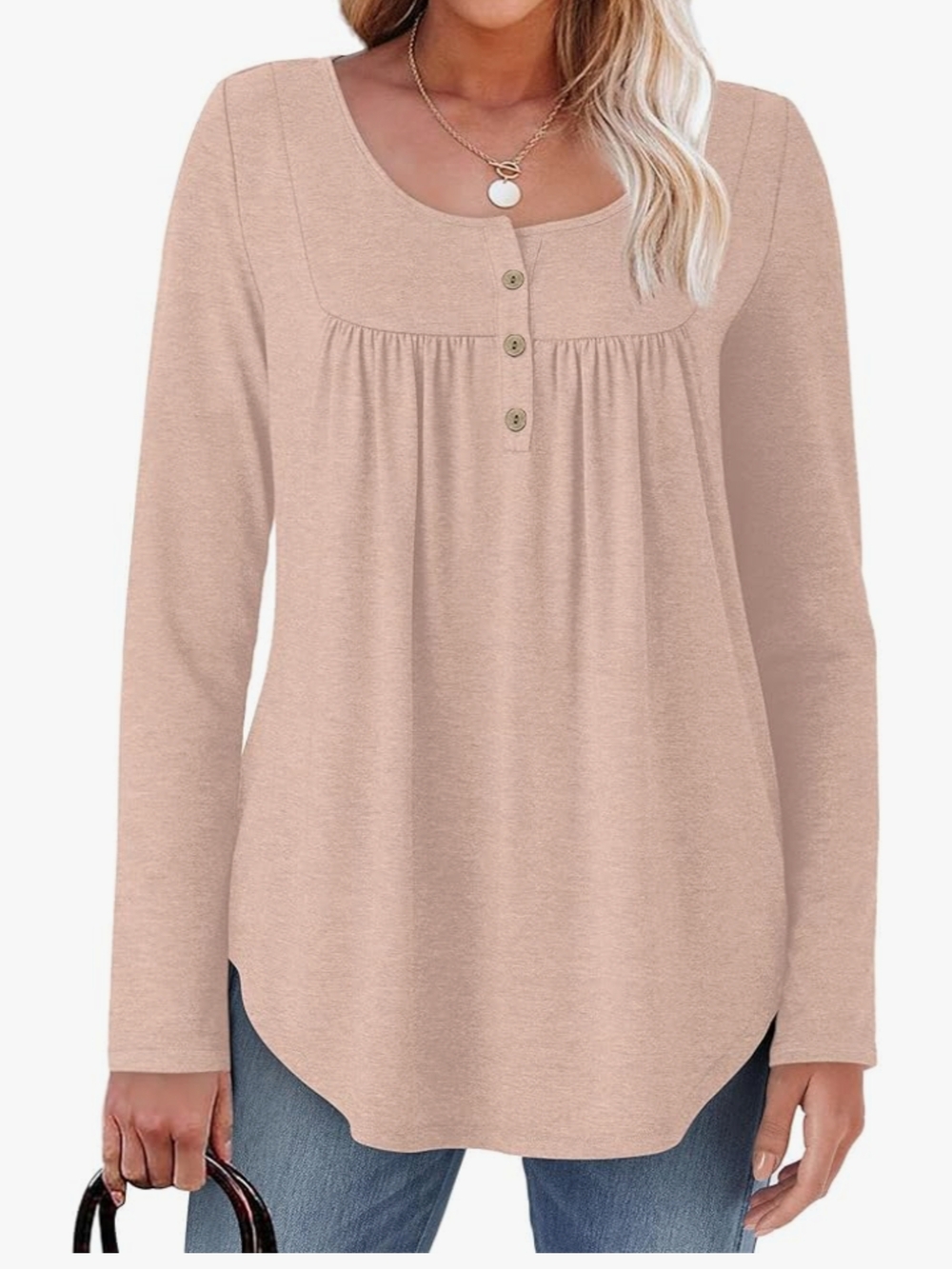 WIHOLL Long Sleeve Shirts for Women Crewneck Casual Tunics Trendy Blouses
